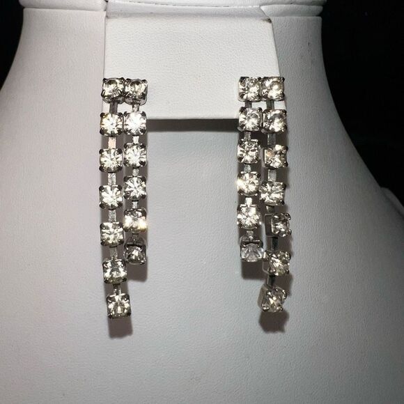 Vintage Prong Set Rhinestone Dangle Earrings - Picture 2 of 5